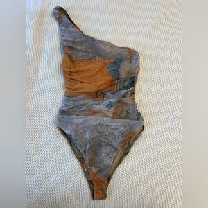 Zara Teal and Orange Sheer Mesh Bodysuit